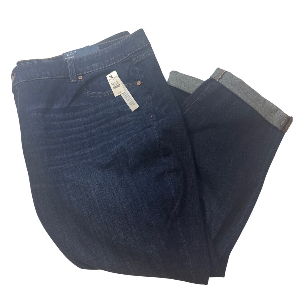 NWT Talbots Girlfriend Jeans Women 24W Dark Wash Relaxed Leg Ankle Mid-Rise